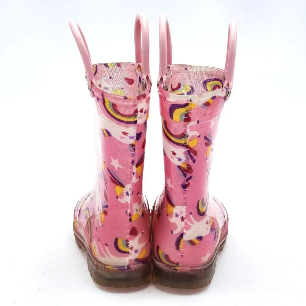 Kids Unicorn Rainbow Rain Boots Rubber Boots Waterproof Pink Toddler's Size 6